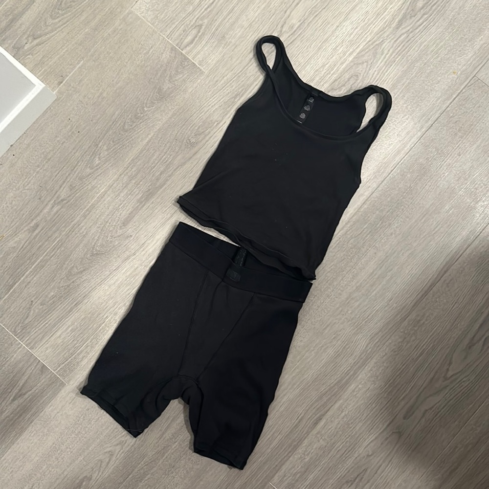 Skims Medium Black Cotton Boxer Tank Set Ribbed Medium